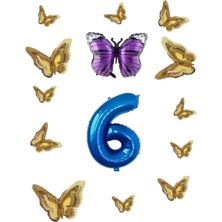 Best Parti Koyu Mavi Kelebek Folyo Balon Temalı Doğum Günü Parti Seti Koyu Mavi Yaş 6
