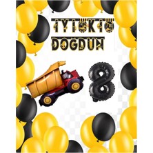 Best Parti Inşaat Temalı Doğum Günü Banner Kamyon Şekilli Balon Seti Siyah Yaş 8