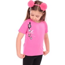 Toontoy Kids Toontoy Kız Bebek Varaklı Kelebek Baskılı Tişört