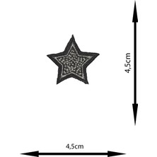 Remsatic Ütü Ile Yapışan Arma - Patch -  Gümüş Siyah Renk Yıldız Modeli (4 Adet) (4,5cm x 4,5cm)