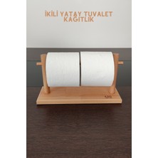 K&G Foot Rest Kayın Masif Ahşap Dekoratif Tuvalet Kağıtlığı Yatay Ikili