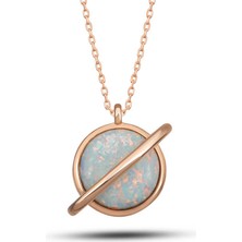 925 Gümüş Gümüş Rose Opal Taşlı Gezegen Kadın Kolye