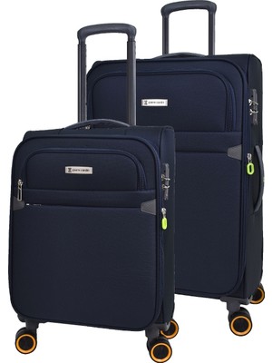 Pierre Cardin Ultra Light Hafif Lüx Kumaş 2'li Valiz Seti Orta Boy - Kabin Boy Lacivert PC6000