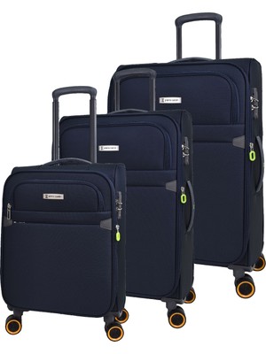 Pierre Cardin Ultra Light Hafif Lüx Kumaş 3'lü Valiz Seti Lacivert PC6000