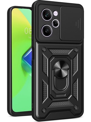 Smcase Xiaomi Poco X5 Pro 5g Kılıf Sert Silikon Tank Aramid Sürgülü Vega Yüzüklü Siyah