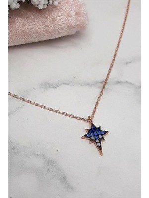 Pier Gümüş Mavi Geçişli Kuzey Yıldızı Gümüş Kolye