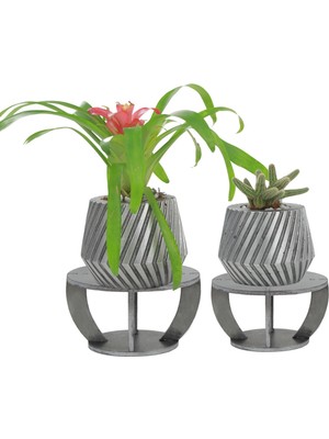 Evene Ahşap Ayaklı Beton Saksı Büyük Boy Set 2 Adet Dişli Model