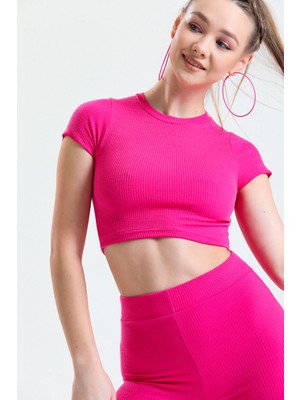 Sassy Kadın Pembe Crop Pantolon Takım