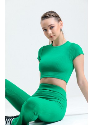 Sassy Yeşil Yazlık Crop Bluz Pantolon Takım