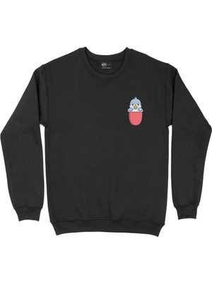 Cix Sevimli Penguen Cep Tasarım Baskılı Sweatshirt