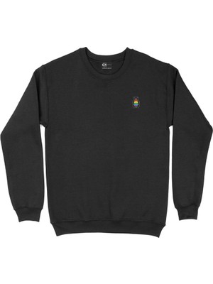 Cix Renkli Gökkuşağı Ayıcık Cep Tasarım Baskılı Sweatshirt