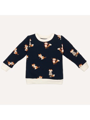 Bebizu Tilki Desenli Lacivert Bebek Sweatshirt