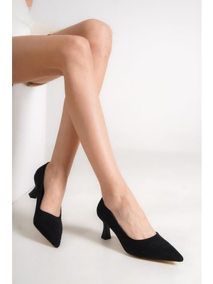 Modabuymus Kandy Siyah Süet Stiletto Kadeh Topuklu Ayakkabı