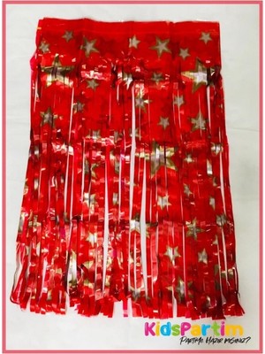 Kidspartim Metalize Yıldız Baskılı Kırmızı Masa Püskülü