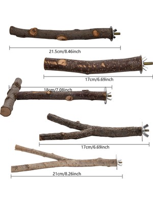 Alyones Papağan Için 5 Adet Doğal Ahşap Kuş Tünekleri - Ahşap Kuş Papağan Standı