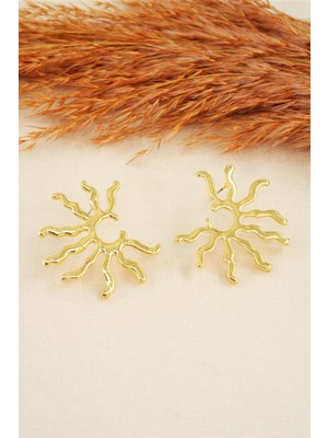 By Zeyna Aksesuar Kadın Özel Tasarım 4 cm Güneş Figürlü Küpe