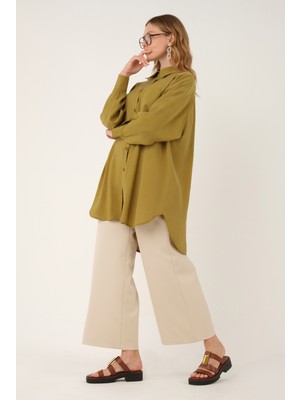 HE-QA Reglan Kol Modal Gömlek Yağ Yeşili
