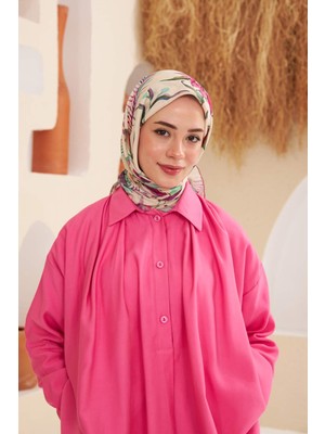 Ipekhan Botanik Serisi Ekru Pamuk Viskon Eşarp 1113-01