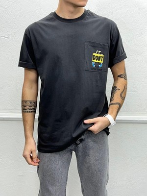 Glb Catch Erkek Owersıze Bisiklet Yaka Önü Dont Baskılı Tişört -Füme