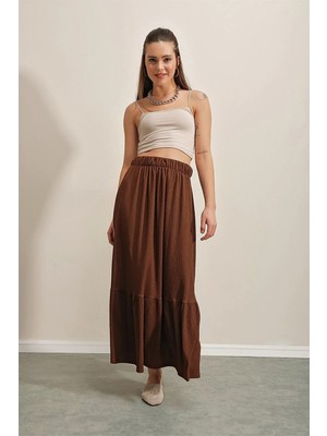 Hazelin Kadın Kahverengi Beli Lastikli Katlı Uzun Etek HZL23S-BD118861