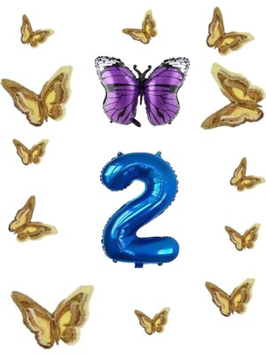 Bal10 Dünyası Koyu Mavi Kelebek Folyo Balon Temalı Doğum Günü Parti Seti Koyu Mavi Yaş 2