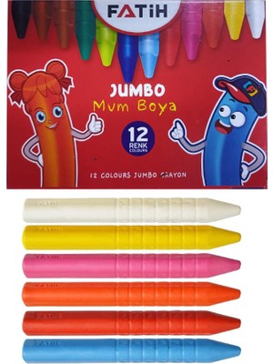 Fatih Jumbo Mum Boya 12 Li 1 Paket 12 Renk Jumbo Mumboya Elleri Kirletmeyen Yıkanabilir Silinebilir Karton Kutu