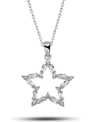 925 Gümüş Gümüş Baget Taşlı Yıldız Kadın Kolye