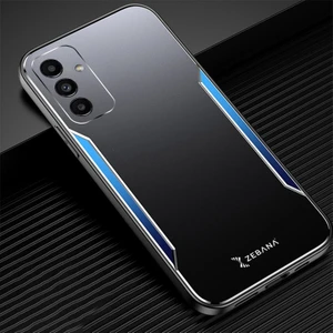 Samsung Galaxy A14 5g Kılıf Zebana Metal Mitras Kılıf (Silikon Kenar) Mavi