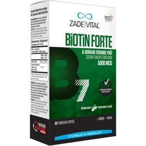 Zade Vital Biotin Forte Isırgan Tohumu Yağı Içeren Takviye Edici Gıda 5000MCG 30 Kapsül