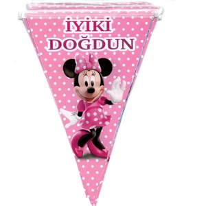 Kelebek Oyuncak Minnie Mouse Temalı Üçgen Flama Bayrak Süs