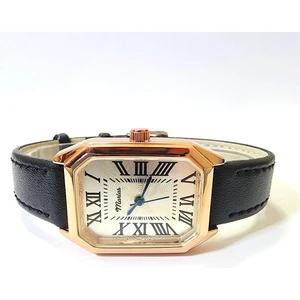 Retro Kadın Kol Saati, Vintage Tasarım, Roma Rakamlı, Deri Kordon, Sekizgen, Kolay Kullanım, Siyah Kordon, Rose Gold Renk