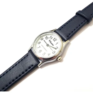 Vintage Kadın Kol Saati, Retro Tasarım, Yuvarlak, Gümüş Kasa, Beyaz Kadran, Mavi Deri Kordon, Kolay Kullanım