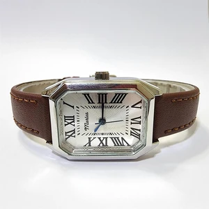 Retro Kadın Kol Saati, Vintage Tasarım, Roma Rakamlı, Deri Kordon, Sekizgen, Kolay Kullanım, Kahverengi Kordon, Gümüş Renk