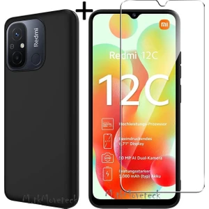 MTK Moveteck Xiaomi Redmi 12C Uyumlu Kılıf Soft Yumuşak Silikon + Ekran Koruyucu Casm Set Kamera Çıkıntılı Korumalı