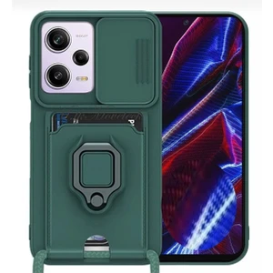 M.TK Moveteck Xiaomi Redmi Note 12 Pro 5g Kılıf Kamera Lens Sürgülü Korumalı Kartvizitli Silikon Kapak Boyun Ip Askılı Zırh Armor