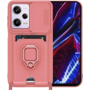 M.TK Moveteck Xiaomi Poco X5 Pro 5g Kılıf Kamera Lens Sürgülü Korumalı Kartvizitli Silikon Kapak Boyun Ip Askılı Zırh Armor