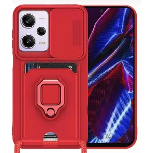 M.TK Moveteck Xiaomi Redmi Note 12 Pro 5g Kılıf Kamera Lens Sürgülü Korumalı Kartvizitli Silikon Kapak Boyun Ip Askılı Zırh Armor