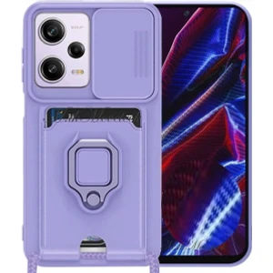 M.TK Moveteck Xiaomi Redmi Note 12 Pro 5g Kılıf Kamera Lens Sürgülü Korumalı Kartvizitli Silikon Kapak Boyun Ip Askılı Zırh Armor
