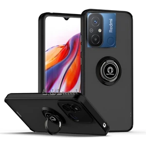 M.TK Moveteck Xiaomi Redmi 12C Uyumlu Kılıf Kamera Çıkıntılı Korumalı Arkası Mat Renkli Tuşlu Yüzüklü Standlı Armor Kapak