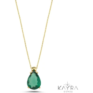 Peridot Damla Taşlı Gümüş Kolye GM11