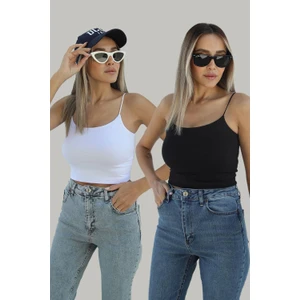Siyah Beyaz Ip Askılı Basic 2'li Crop