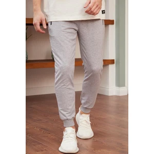 Erkek Basic Fit Kalıp Eşofman Altı Gri Melanj - 948DNGR