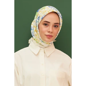 Pastel Mavi Sarı Pamuk Viskon Eşarp Modeli