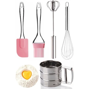 Tilbe Home Tel Çırpıcı Un Eleği Kakao Eleme Çelik Basmalı Yumurta Çırpıcı Silikon Yağ Fırçası Silikon Spatula