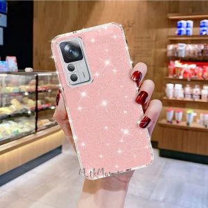 M.TK Moveteck Xiaomi Mi 12T ve Mi 12T Pro Uyumlu Kılıf Kamera Çıkıntılı Korumalı Parlak Parıltılı Simli Darbe Koruyucu Kapak