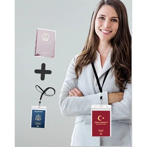 2’li  Seyahat Seti Şeffaf Pasaport Kılıfı + Kayıp Önleyici Askılı Pasaportluk Biletlik Üniversal
