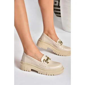 Fox Shoes P6520343009 Bej Siyah Kalın Tabanlı Kadın Günlük Ayakkabı