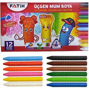 Üçgen Mum Boya 12 Li 1 Paket 12 Renk Üçgen Mumboya Elleri Kirletmeyen Yıkanabilir Silinebilir Karton Kutu