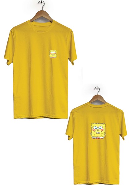 Zeron Tasarım Sünger Bob Ön Arka Baskılı Kısa Kol Bisiklet Yaka T-Shirt BLL277