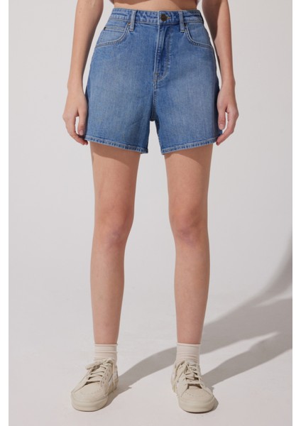 Stella Regular Fit Normal Kesim Yükek Bel Mavi Esnek Jean Kot Şort